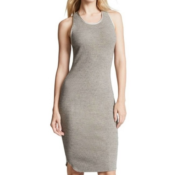 JAMES PERSE SATIN TRIM RIB KNIT TANK BODYCON DRESS WITH RACEBACK IN YAK … - Picture 1 of 16